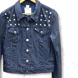 :M: Levi's Women's Black Denim Jacket circa 2013 with black and white jewels.